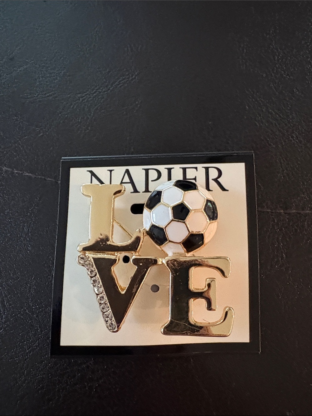 Napier Gold, Black, White LOVE Soccer Pin Brooch